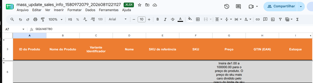 Atualizar preços em massa
